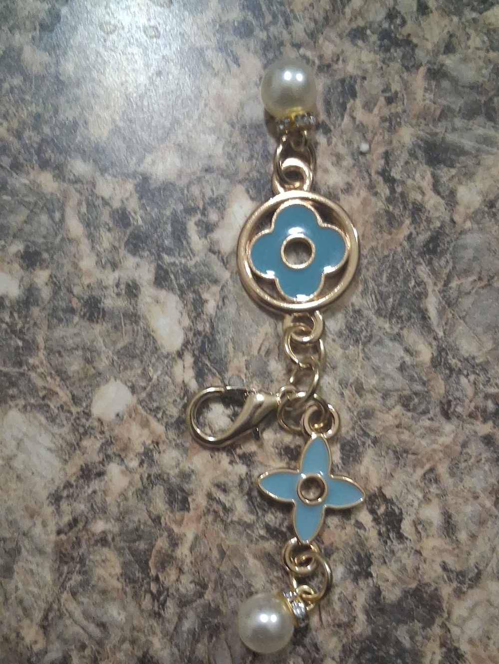 Gold-Tone Blue Enamel Flower Charm Bracelet Accent